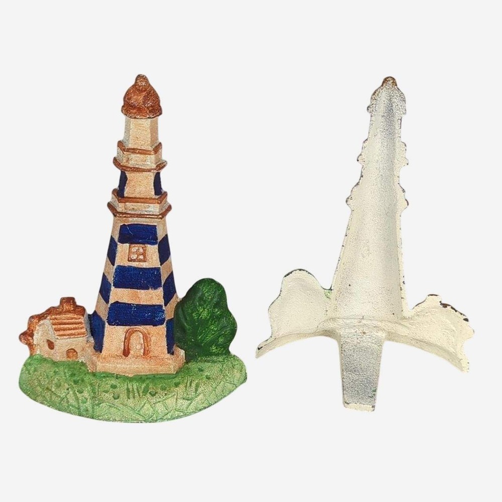 Vintage Cast Iron Hand Painted Lighthouse Bookends Nautical Coastal Set - Picture 3 of 7